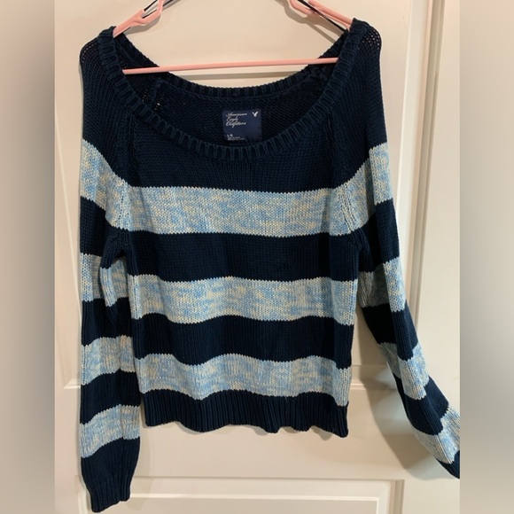 American Eagle sweater, navy and light blue color with tan colors, Large - Picture 1 of 3